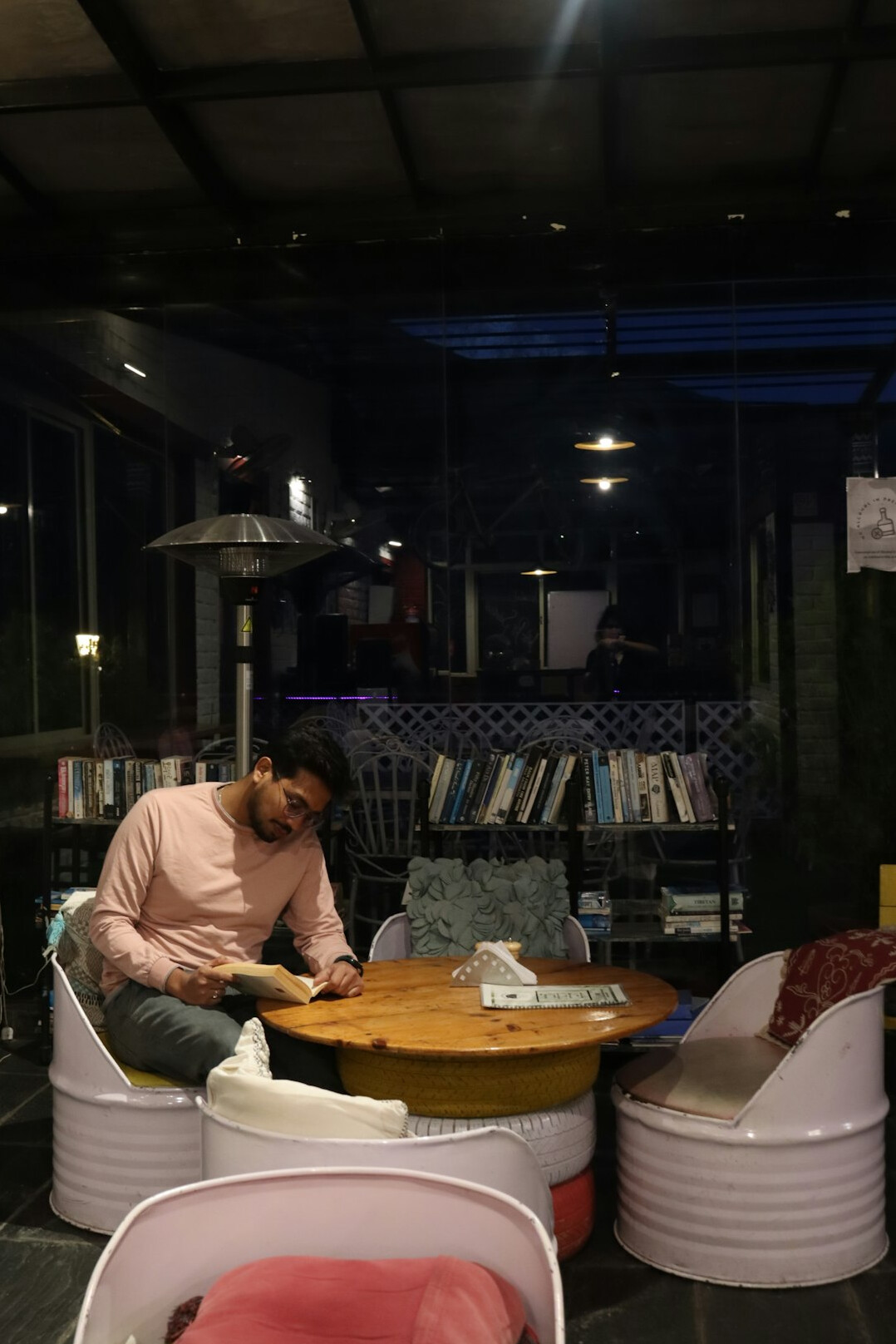 cozy reading nook at night